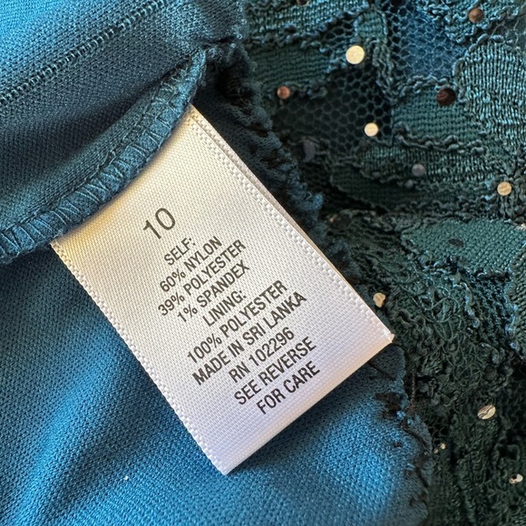 Teal Sparkly Roz & Ali Size 10 Fitted Dress Night Out Cocktail Formal Cap Sleeve - Picture 9 of 10